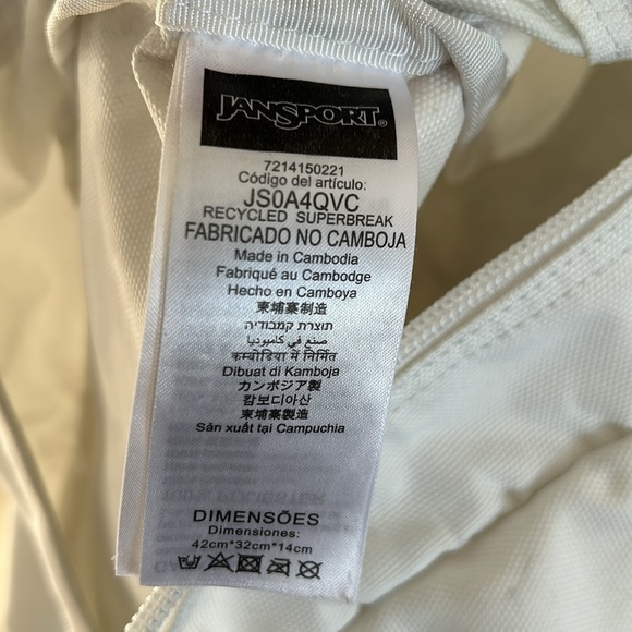 Jansport White on White Undyed Recycled Superbreak Backpack - Picture 10 of 13